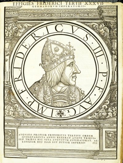 Fridericus III, illustration from Imperatorum Romanorum Omnium Orientalium et Occidentalium Verissimae Imagines ex Antiquis Numismatis by Hans Rudolf Manuel Deutsch